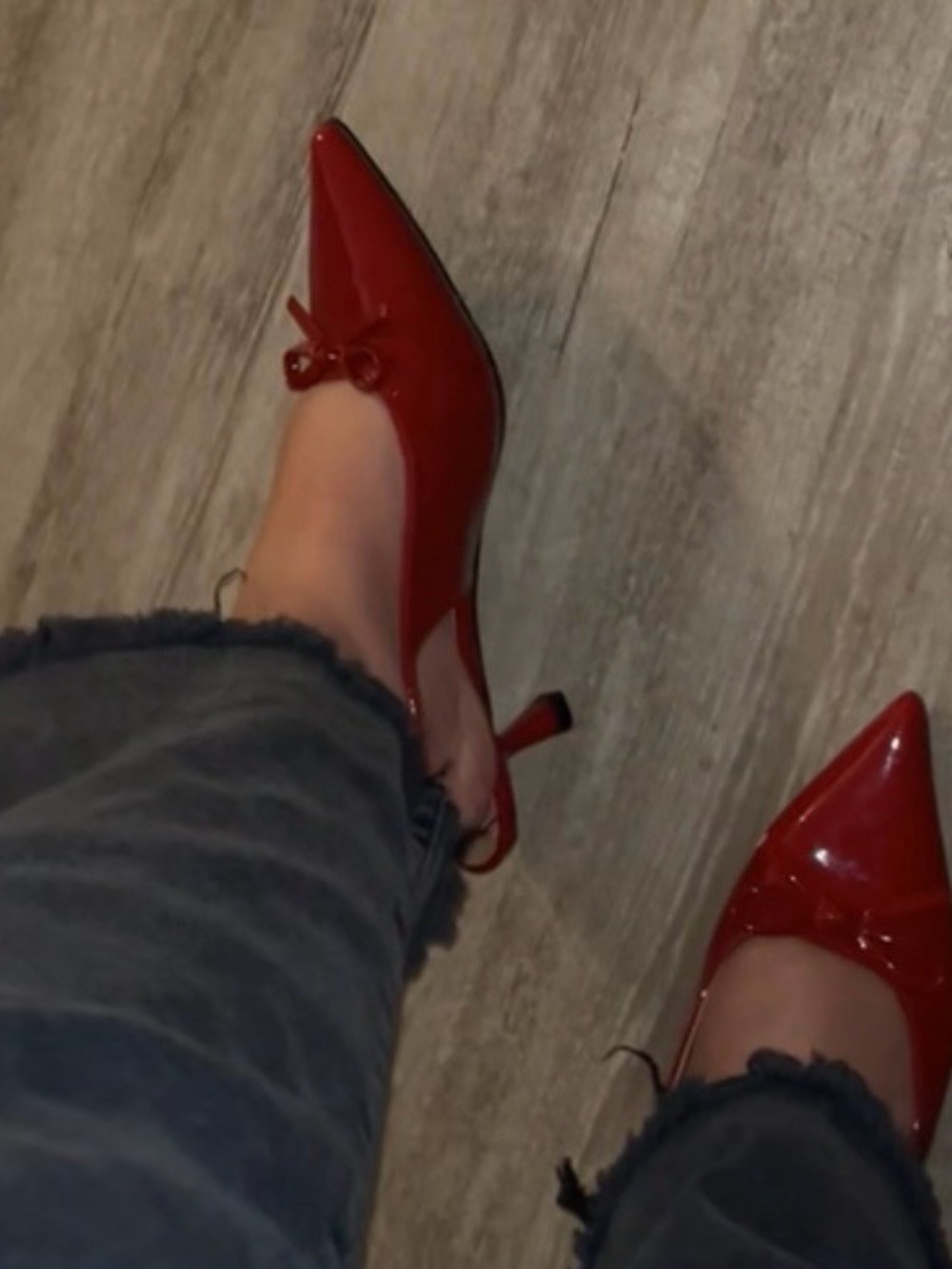 Red Patent Pointed-Toe Slingback kitten heel